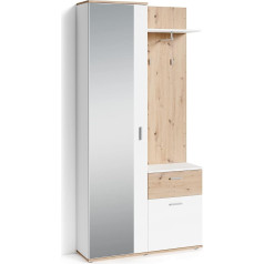 byLIVING Jakob Компактный шкаф / Корпус из дуба светло-коричневого цвета / Фасады ящиков белого цвета / Шкаф с большой зеркальной дверью / Фиксиров