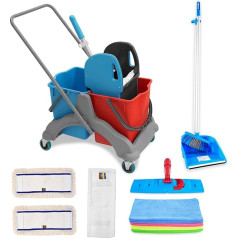 Набор тележек для уборки Hypafol | 2 ведра по 25 л с прессом для швабры и набором для подметания | Включает 2 хлопковые швабры по 50 см, 1 швабру из ми