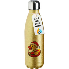 Huuraa Glitzerflasche Quietscheente Nikolaus Gummiente Weihnachtsmann Geschenk 500ml Gold Edelstahl Quietscheente Nikolaus Mitbringsel