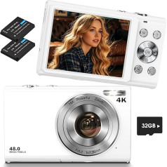 Цифровая камера 4K, Lecnippy 48MP автофокусная камера с картой памяти 32G, 16X цифровой зум, компактная камера с 2,8-дюймовым экраном для начинающих (бе