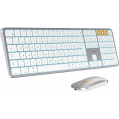 ProtoArc KM100-A Illuminated Keyboard Mouse Set Wireless for Mac, Bluetooth QWERTZ Wireless Keyboard with Mouse, Wireless Flat Keyboard Multi-Device for MacBook Pro, MacBook Air, iPhone, iPad, White