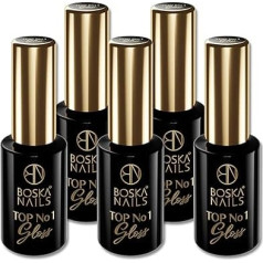Boska Nails Top Coat Gloss Nr. 1 Hochglanz-Finish ohne Dispersionsschicht 5 x 10 ml Kratzfest und langlebig Für UV LED-Lacke Studio-Vorrat