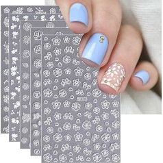 JMEOWIO Наклейки для ногтей Весна Белый Цветок 9 Листов Nail Art Наклейки Самоклеящиеся Наклейки Для Ногтей Летние Цветы Украшение Ногтей Дизайн 