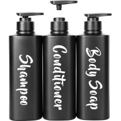AUMIO Seifenspender-Set für Badezimmer, nachfüllbare Shampoo- und Conditioner-Flaschen, leere Flaschen mit Pumpe für Shampoo, Conditioner oder Duschgel, mattschwarze Duschspenderflaschen, 3er-Set