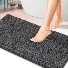 ITSOFT Chenille Bath Mat Non-Slip Soft Microfiber Bath Mat with Water Absorption Machine Washable 17x24 Inch Charcoal