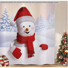 ASDCXZ Рождественская занавеска для душа 180 x 200 см, милый снеговик в красной шляпе, катающийся на лыжах, снежный пейзаж, моющиеся занавески для 
