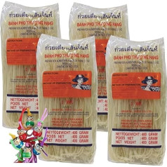 [4 x 400 г] Фермерская рисовая лапша, 3 мм banh pho / ленточная лапша / рисовая лапша + маленький счастливый кулон бесплатно