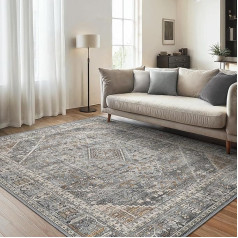 GENIMO Boho Rug 120 x 170 cm - Grey Ethnic Flat Rug - Machine Washable & Non-Slip - For Living Room and Bedroom - Oeko-Tex® Certified