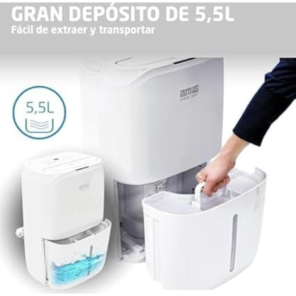 Осушитель Amig Mist, производительность 25 л/сутки, контроль влажности и таймер, съемный резервуар для воды 5,5 л, 36 x 28 x 56 см, 370 Вт, мощность 170 м³/ч,