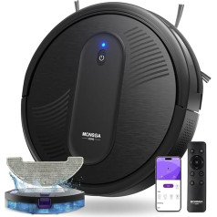MONSGA Робот-пылесос с функцией уборки 3 в 1, Робот-пылесос с 2 щетками, Робот-пылесос 3000PA, Самозарядка, WIFI, Пульт дистанционного управления&APP ко
