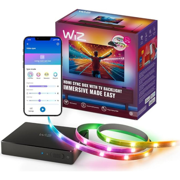 WiZ HDMI Sync Box с подсветкой телевизора - синхронизация света с фильмами, играми и музыкой - HDMI 2.0 - RGBIC светодиодная лента для 75-85 дюймовых телевиз