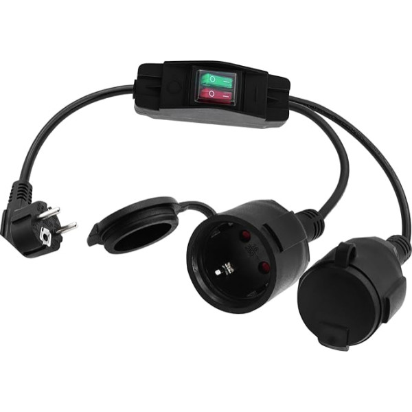 LANMINGLEL Короткий кабель Schuko с двойным штекером 90 градусов 2 к 1 Короткий удлинительный кабель Schuko с выключателем, удлинительный кабель с штек