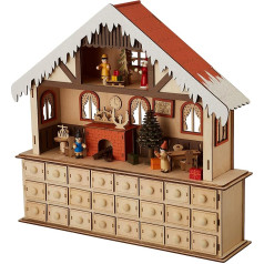 Адвент-календарь для гостиной на маленькой ножке со светильниками, натуральное дерево, 39 x 10 x 38 см