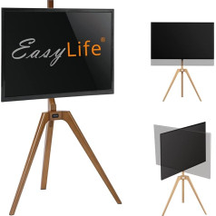 EasyLife - TV Tripod Wooden Easel Tripod - Studio TV Stand up to 65 Inches & 40 kg TV/Monitor, Swivelling, Height Adjustable, Cable Management, VESA up to 400 x 400 (White/Walnut)
