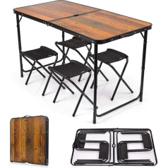 Метеор Набор столов для кемпинга складной и регулируемый по высоте - алюминиевый стол-чемодан 120 x 60 см - складной стол для кемпинга с 4 склад