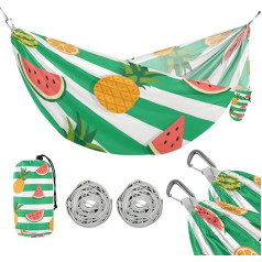 Зеленый и белый полосатый летний фруктовый гамак для кемпинга, с ремнями для дерева, гамак для патио, заднего двора, лаунж, база, гамак, пара,
