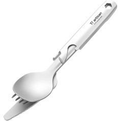 Ti artisan Titanium Flatware, Knife, Fork, Spoon, Bottle Opener, 4 Piece Tableware Set, Lightweight Camping Cutlery Set with Carry Bag for Travel, Picnic, Hiking