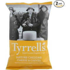 Английские чипсы Tyrrells Hand Cooked - зрелый чеддер и шнитт-лук (150 г) - упаковка из 2 штук