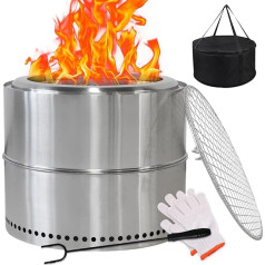 Чаша для костра из нержавеющей стали 50 см, бездымная чаша для костра с решеткой для приготовления пищи, сумка для хранения, съемный ящик для