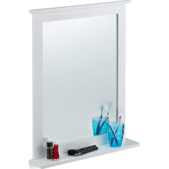 Relaxdays Бамбуковое настенное зеркало, полка, прямоугольное зеркало, гостиная, ванная комната, прихожая, подвесное зеркало HBT 68 x 56 x 10 см, белый