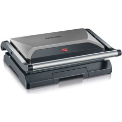 Severin Контактный гриль стальной, серый, поддон для сбора жира, тонкий дизайн, антипригарное покрытие, мощность 800 Вт кг 2394