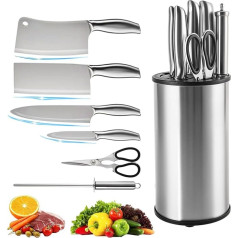 Caossuixin Блок ножей с ножом, 7 частей из нержавеющей стали кухонные ножи, антипригарное нескользящее ножи с эргономичными ручками, профессион