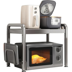 Zjyufy Двухуровневая выдвижная и регулируемая полка для микроволновой печи с держателем разделочной доски и 6 крючками для хранения на кухне 