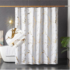 HYAWGE Белый и золотой мраморный занавес для ванной комнаты, блестящий занавес для душа с крючками, уникальный золотой принт из фольги, водоне