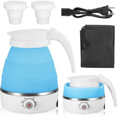 Складной чайник 0,6 л, 5-уровневая регулировка температуры, дорожный чайник, маленький, силиконовый чайник с 2 складными чашками, основание и