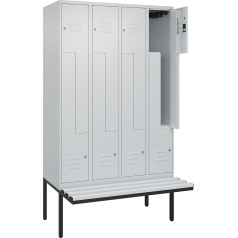 C + P Möbelsysteme C+P | Z-Spind Classic Plus Sitzbank | 4 Abteile | lichtgrau | B 1200 mm | Zylinderschloss | auskragend | Kunststoff