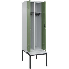 C + P Möbelsysteme C+P | Schwarz-Weiß-Spind Classic Plus Sitzbank | 1 Abteil | lichtgrau/resedagrün | B 600 mm | Sicherheits-Drehriegel | untergebaut | Kunststoff