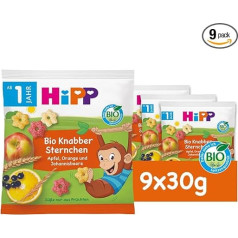 HiPP Organic for Children Nibble Products Nibble Stars с яблоком, апельсином и смородиной, упаковка из 9 штук (9 x 30 г)