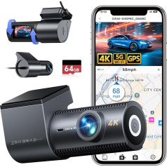 CIEVIE 4K Dash Cam Car Front Rear with GPS 5GHz WiFi, Dual Dash Cam 1.5 Inch IPS Display, Car Camera with 64GB SD Card, 170° Wide Angle, G-Sensor, WDR Night Vision, Loop Recording, Supports 256GB Max