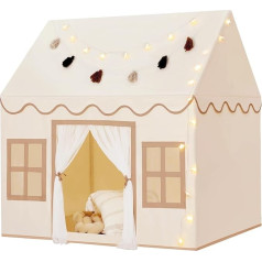 Wilwolfer Детская игровая палатка с ковриком для малышей: Игровой домик принцессы с гирляндой из кисточек для девочек и мальчиков - большая пал