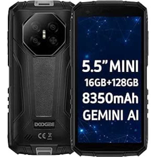 DOOGEE Mini Открытый смартфон Fire 3 Pro, 5,5 дюйма HD + компактный корпус и нескользящий дизайн, 16 ГБ + 128 ГБ (2 ТБ SD), 8350 мАч долговечный аккумулятор, Gemini KI,