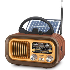 PRUNUS J-150 AM/FM/SW Ретро Радио Маленькое, винтажное радио с питанием от аккумулятора 1200 мАч или батареек D-Cell, с солнечной батареей, чемоданное рад