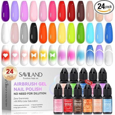 Saviland 24 цвета аэрограф гель лак для ногтей: Используйте аэрограф для градиентов, румяных ногтей, многослойного нейл-арта без разбавления, на