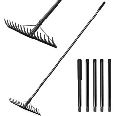 6ft Heavy Duty Garden Rake with Stainless Steel Handle 17 Steel Prongs Metal Double Head Garden Rake Tool Loosening Soil Collecting Leaf Leveling Lawn Agriculture Yard