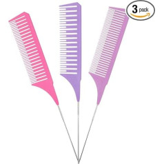 3 Stück Folienkamm zum Hervorheben, 3 Stück bunte Rattenschwanzkämme zum Hervorheben, Metall, lange Stahlstifte, Haarfärbekämme für Haarstylisten, Salon, Friseursalon, Zuhause