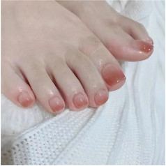 Nudefarbene, aufklebbare Zehennägel, vollständige Abdeckung, einfarbige, kurze, quadratische, künstliche Nägel, geeignet for die Fußdekoration von Frauen im Sommer (YA-19,M)