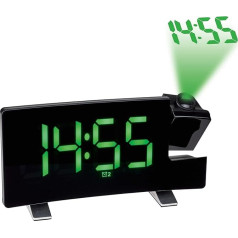 TFA Dostmann 60.5015.04 Проекционный будильник с FM-радио, 2 будильника, черный с зелеными светящимися цифрами, пластик, (Д) 180 x (Ш) 48 x (В) 100 мм