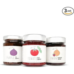FOODOKO FINEST - Набор трио чатни для гурманов | Чатни из фиолетового инжира, чатни из малины и лука, чатни из томатов и базилика (3 x 180 г)