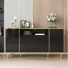 Ctastay Витрина Боковой комод 150 x 40 x 80 см со светодиодной подсветкой, Боковой комод с ящиком для хранения, Шкаф для хранения Буфет Кухонный ком