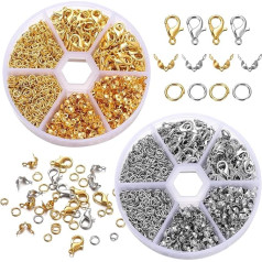 Застежка цепи, 1140 частей браслет застежка набор, 2 цвета цепи застежки, золото серебро омар застежка и Jump кольца и обжимные концы, для ожерел