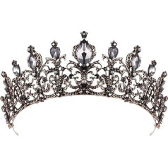 Beaupretty Jeweled Baroque Queen Crown Gothic Crystal Crown Vintage Princess Tiara Headband for Women (Black), Кристалл, стразы