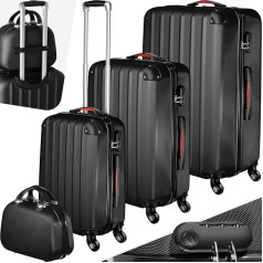 tectake 4-Piece Travel Suitcase, набор чемоданов со съемными колесами, 360°, прочный жесткий корпус с комбинированным замком безопасности, большой чемодан
