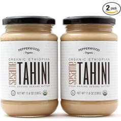 Органический очищенный кунжут тахини - каменного помола - шелковистая, гладкая текстура в хумусе, дипах и заправках - несоленый - 330 г банка (