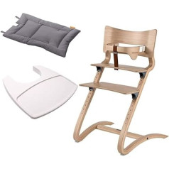 Leander Natural Highchair Детский стульчик с вешалкой для младенцев + поднос белый + подушка Cool Grey