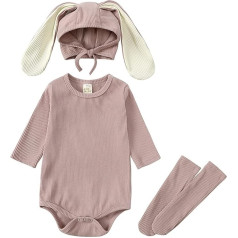 Младенец Мальчики Девочки Наряды Ребенок Кролик Наряды Ребристый Боди Костюм Ромпер с Длинным Кролик Ухо Hat Одежда Набор Милый Тоддлер Осе