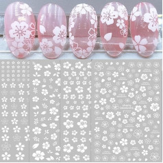 Наклейки для ногтей Весна Белые Цветы, 8 Листов Самоклеящиеся Наклейки Для Ногтей Золотые Цветы Дизайн Маникюрные Советы Украшение Ногтей 